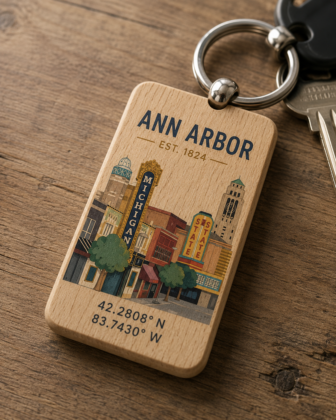 Ann Arbor Wood Keychain