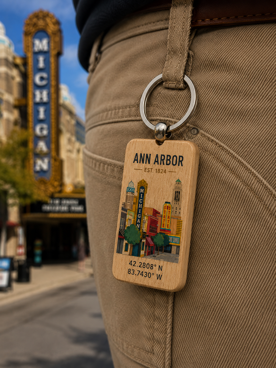 Ann Arbor Wood Keychain